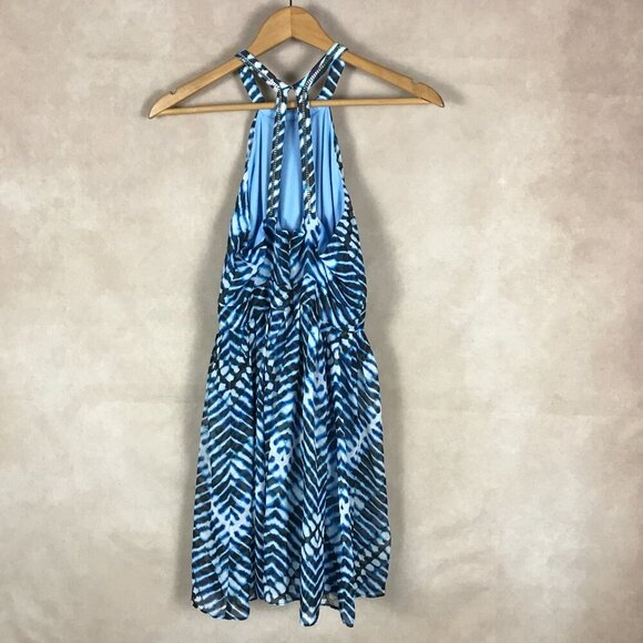 CALVIN KLEIN Women's Blue Printed Chain Trim Racerback A-Line Dress NWT 0P - Picture 6 of 13